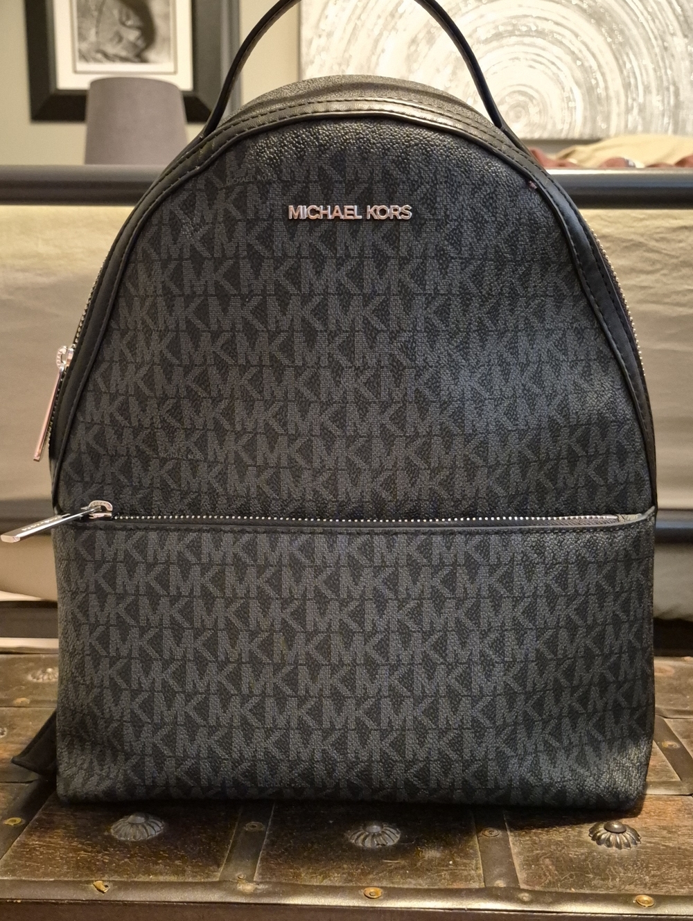 Michael Kors Women's Black MK Logo Backpack Bag with Silver Hardware Like New
